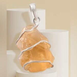 Rough Cut Artisan Crafted Genuine Brazilian Citrine Pendant in Sterling Silver